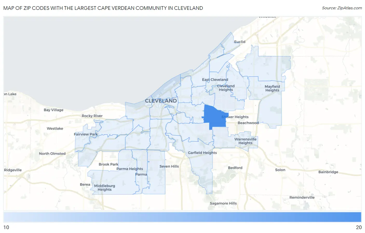 Zip Codes with the Largest Cape Verdean Community in Cleveland Map