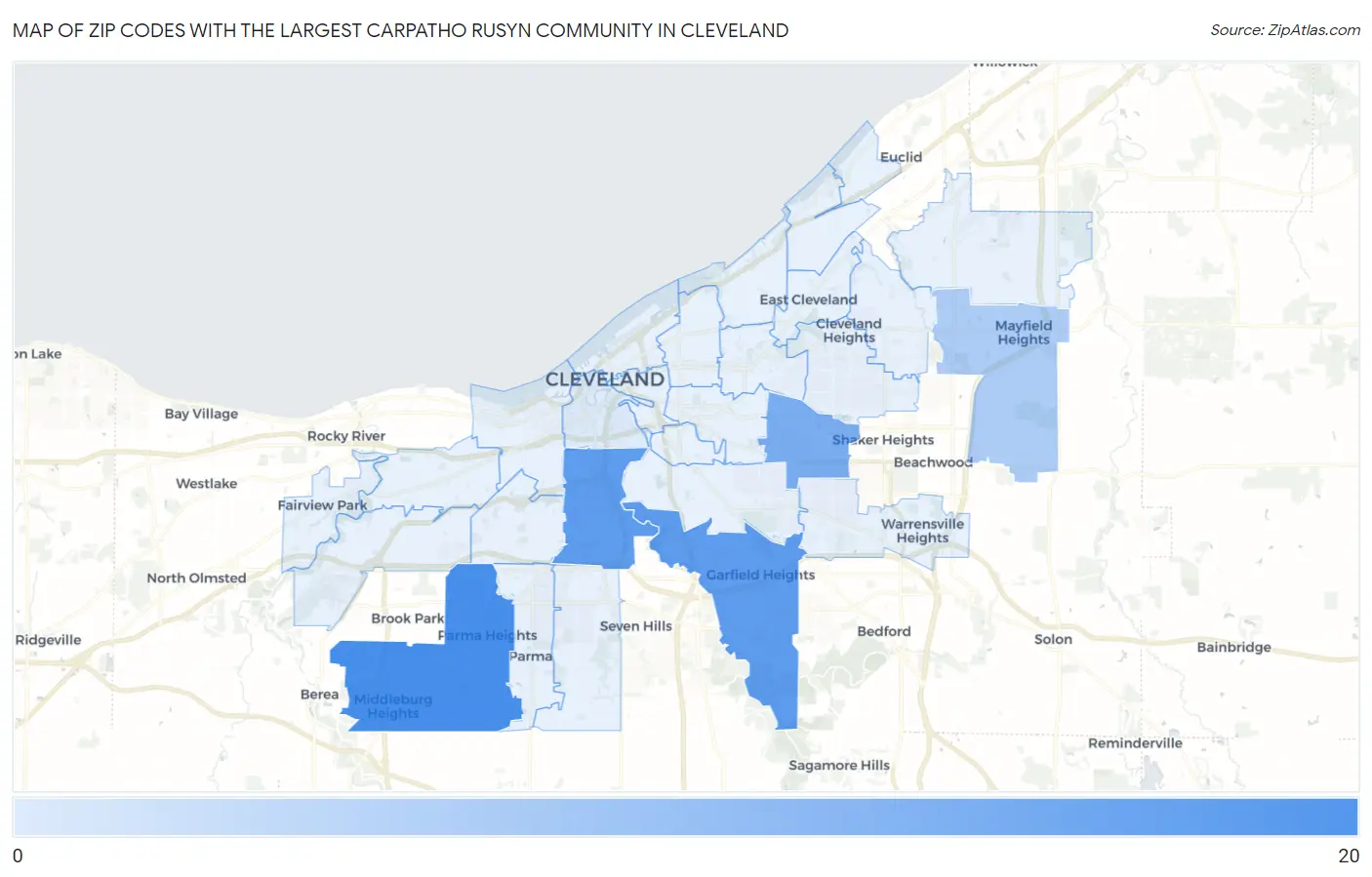 Zip Codes with the Largest Carpatho Rusyn Community in Cleveland Map