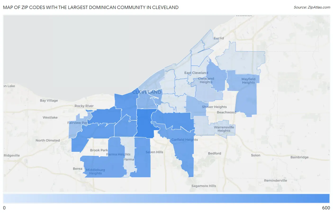 Zip Codes with the Largest Dominican Community in Cleveland Map