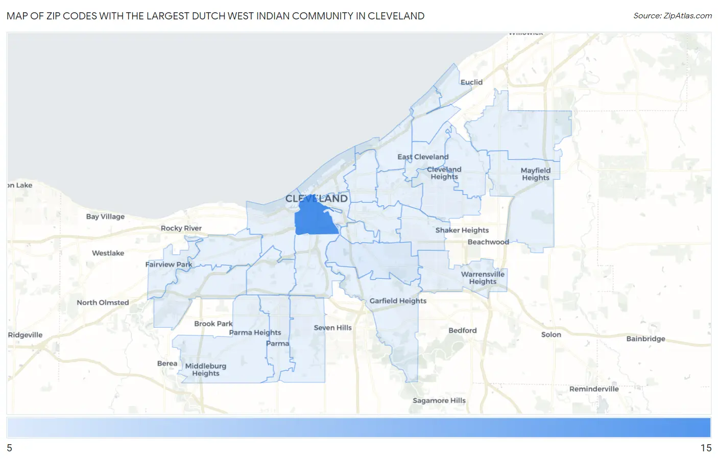 Zip Codes with the Largest Dutch West Indian Community in Cleveland Map