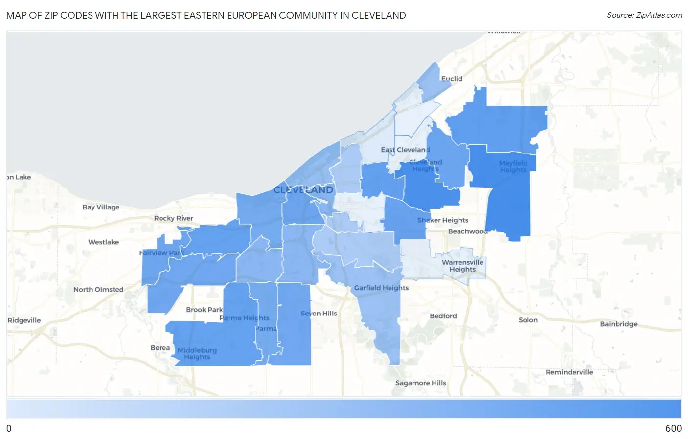 Zip Codes with the Largest Eastern European Community in Cleveland Map