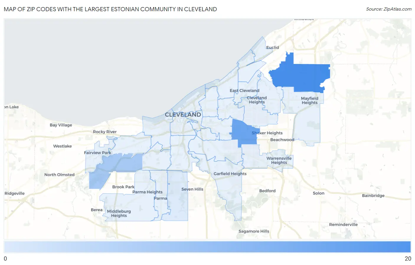 Zip Codes with the Largest Estonian Community in Cleveland Map