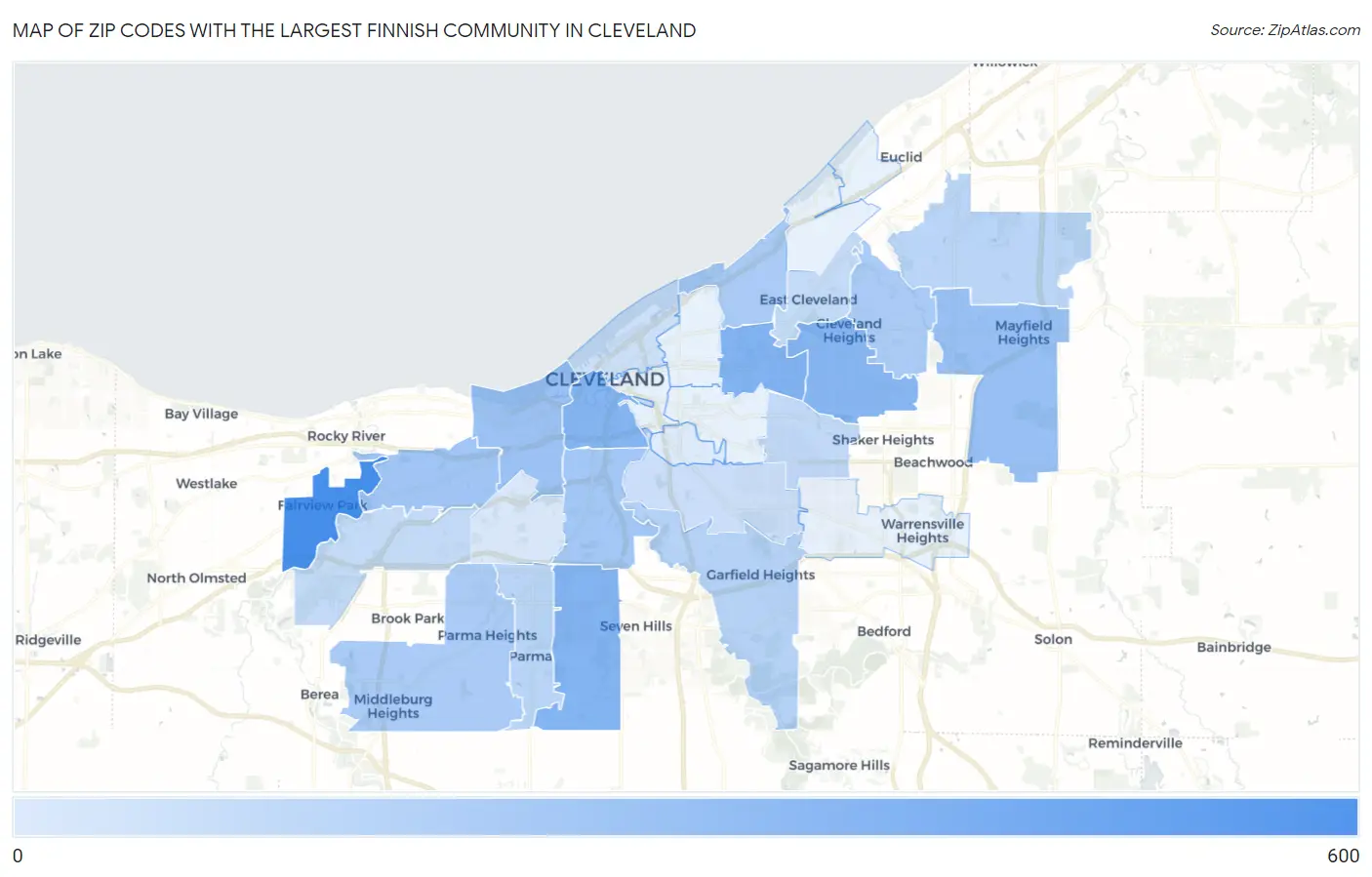 Zip Codes with the Largest Finnish Community in Cleveland Map