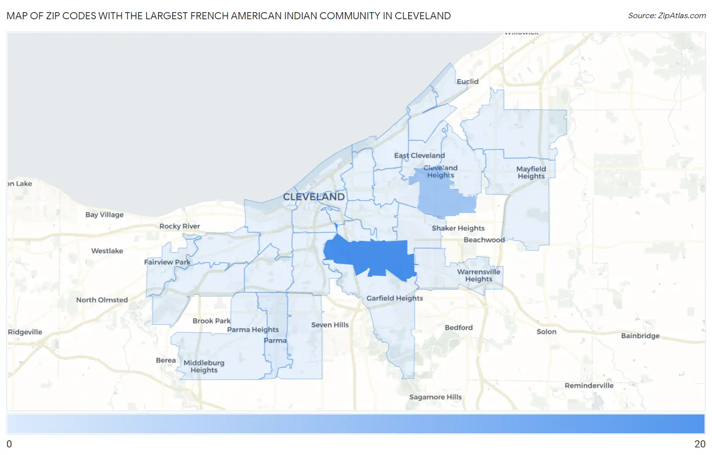 Zip Codes with the Largest French American Indian Community in Cleveland Map