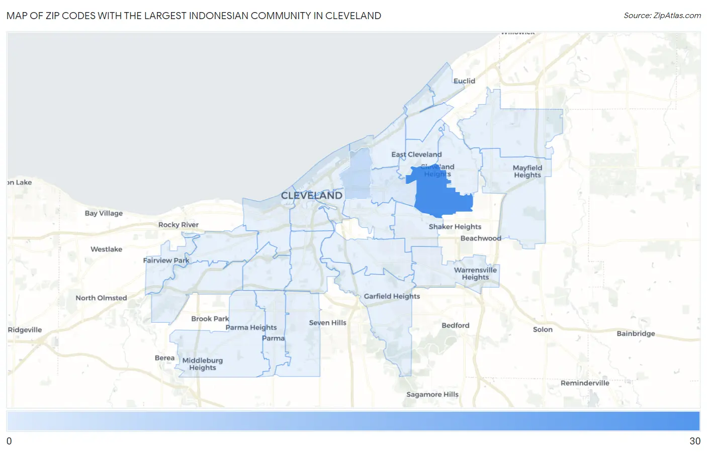 Zip Codes with the Largest Indonesian Community in Cleveland Map