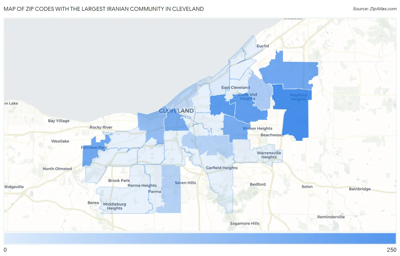 Zip Codes with the Largest Iranian Community in Cleveland Map