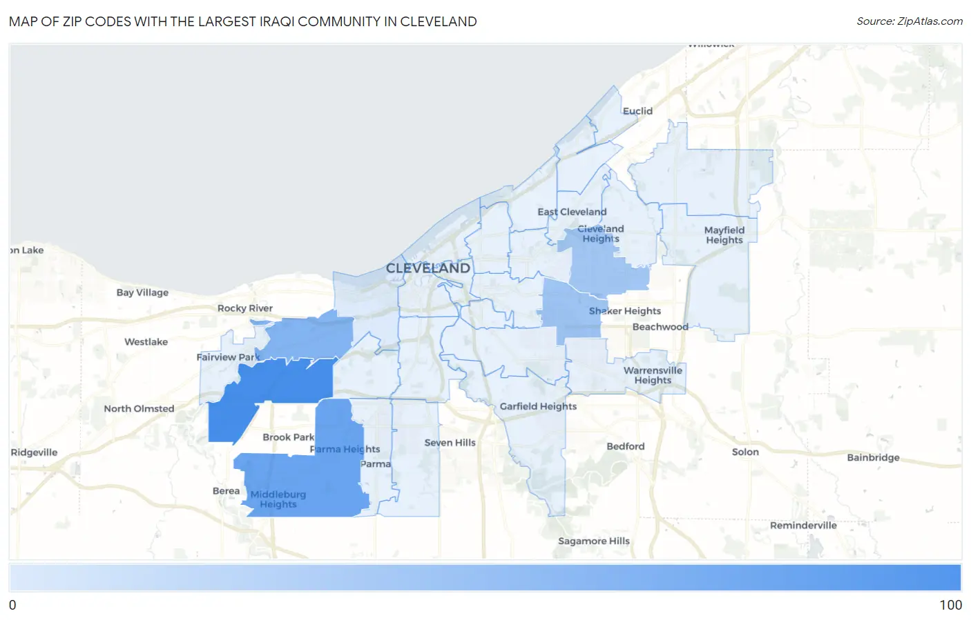 Zip Codes with the Largest Iraqi Community in Cleveland Map