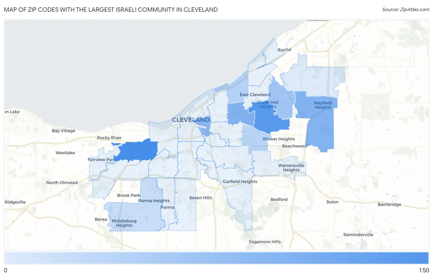 Zip Codes with the Largest Israeli Community in Cleveland Map