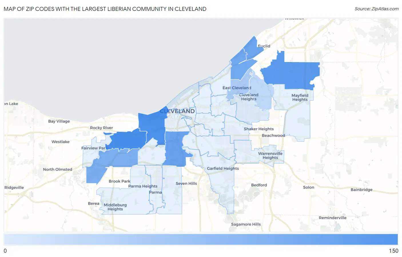 Zip Codes with the Largest Liberian Community in Cleveland Map