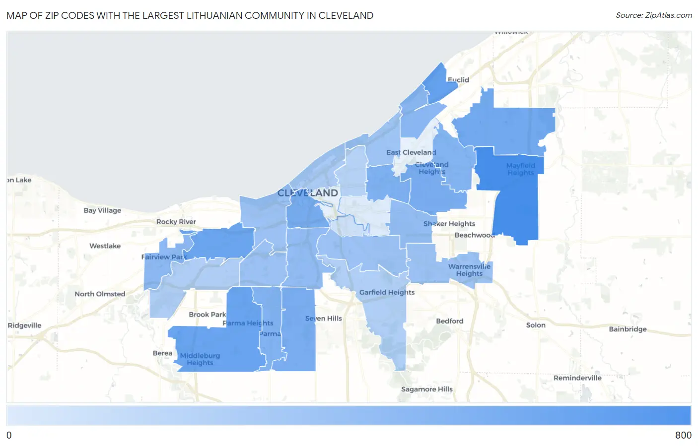 Zip Codes with the Largest Lithuanian Community in Cleveland Map