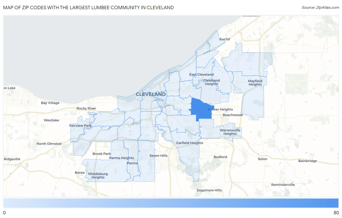 Zip Codes with the Largest Lumbee Community in Cleveland Map