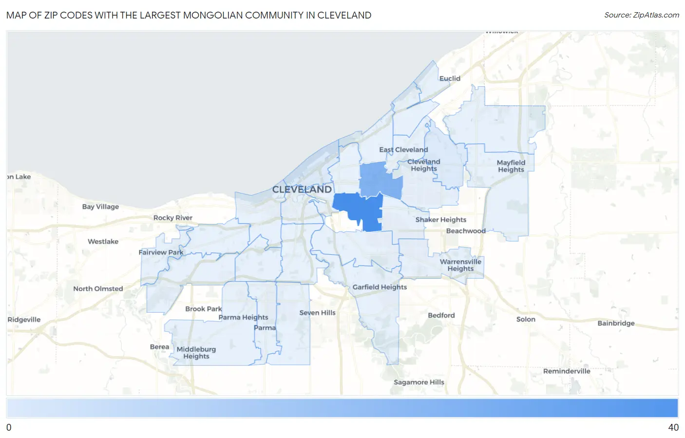 Zip Codes with the Largest Mongolian Community in Cleveland Map