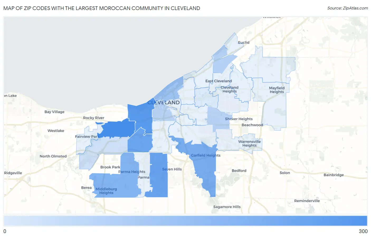 Zip Codes with the Largest Moroccan Community in Cleveland Map