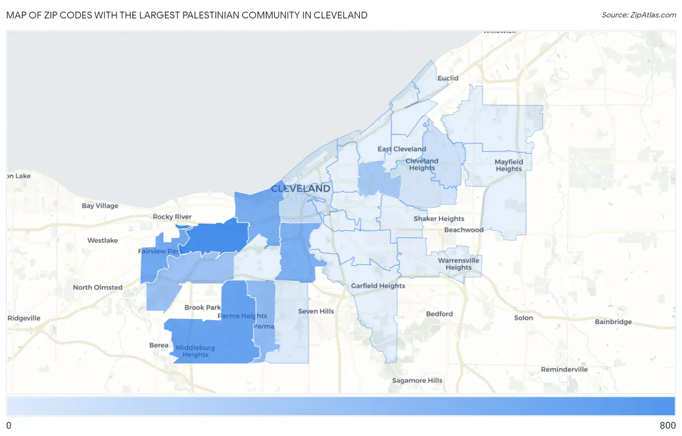 Zip Codes with the Largest Palestinian Community in Cleveland Map