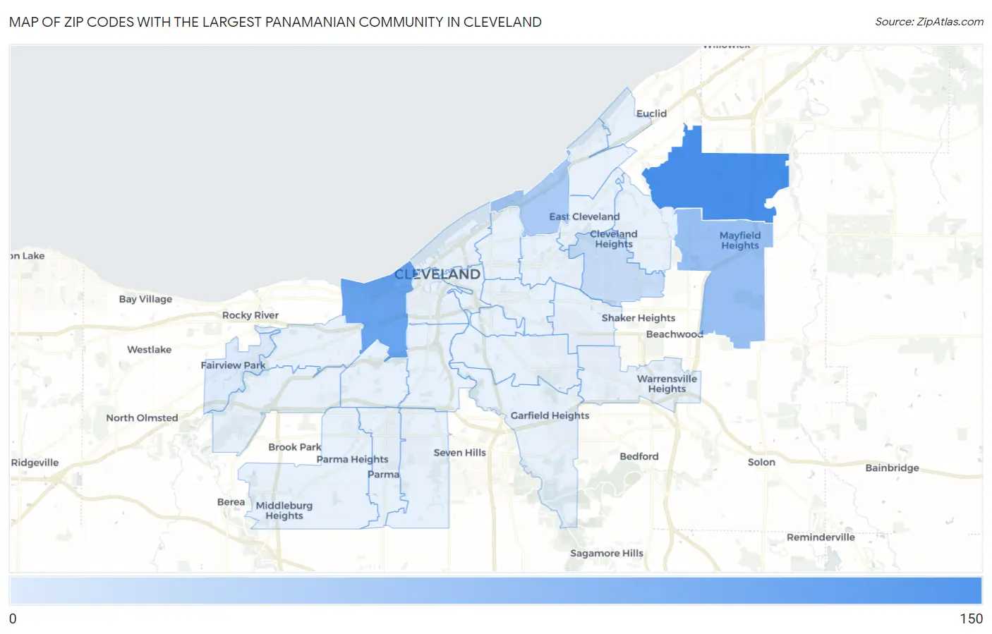 Zip Codes with the Largest Panamanian Community in Cleveland Map