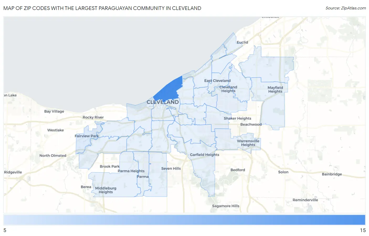 Zip Codes with the Largest Paraguayan Community in Cleveland Map