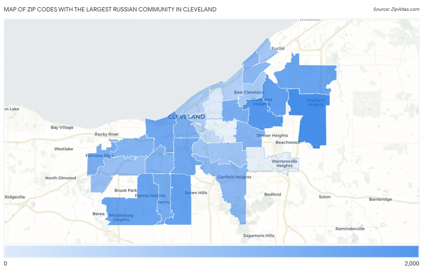 Zip Codes with the Largest Russian Community in Cleveland Map