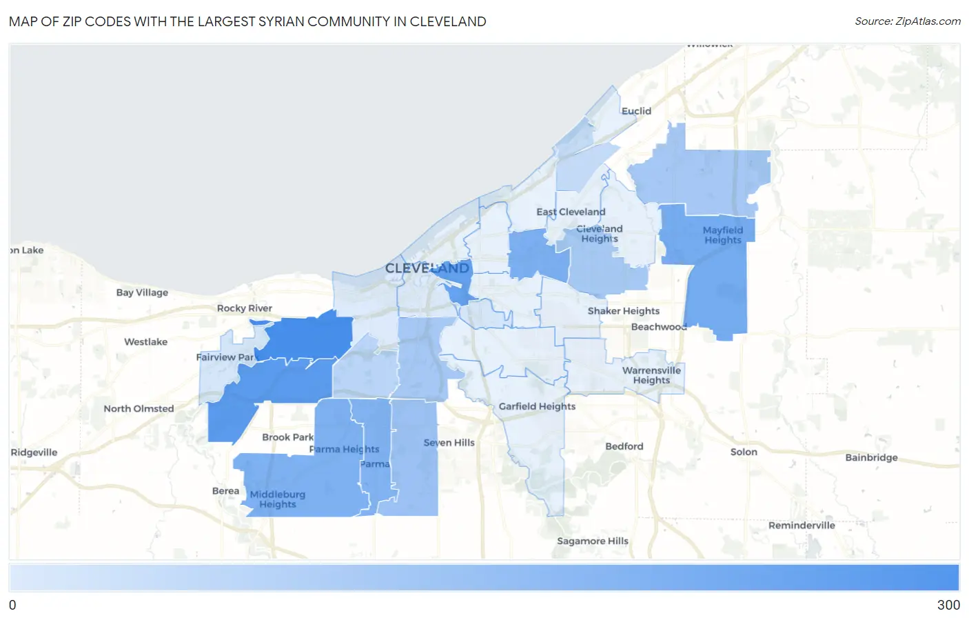 Zip Codes with the Largest Syrian Community in Cleveland Map