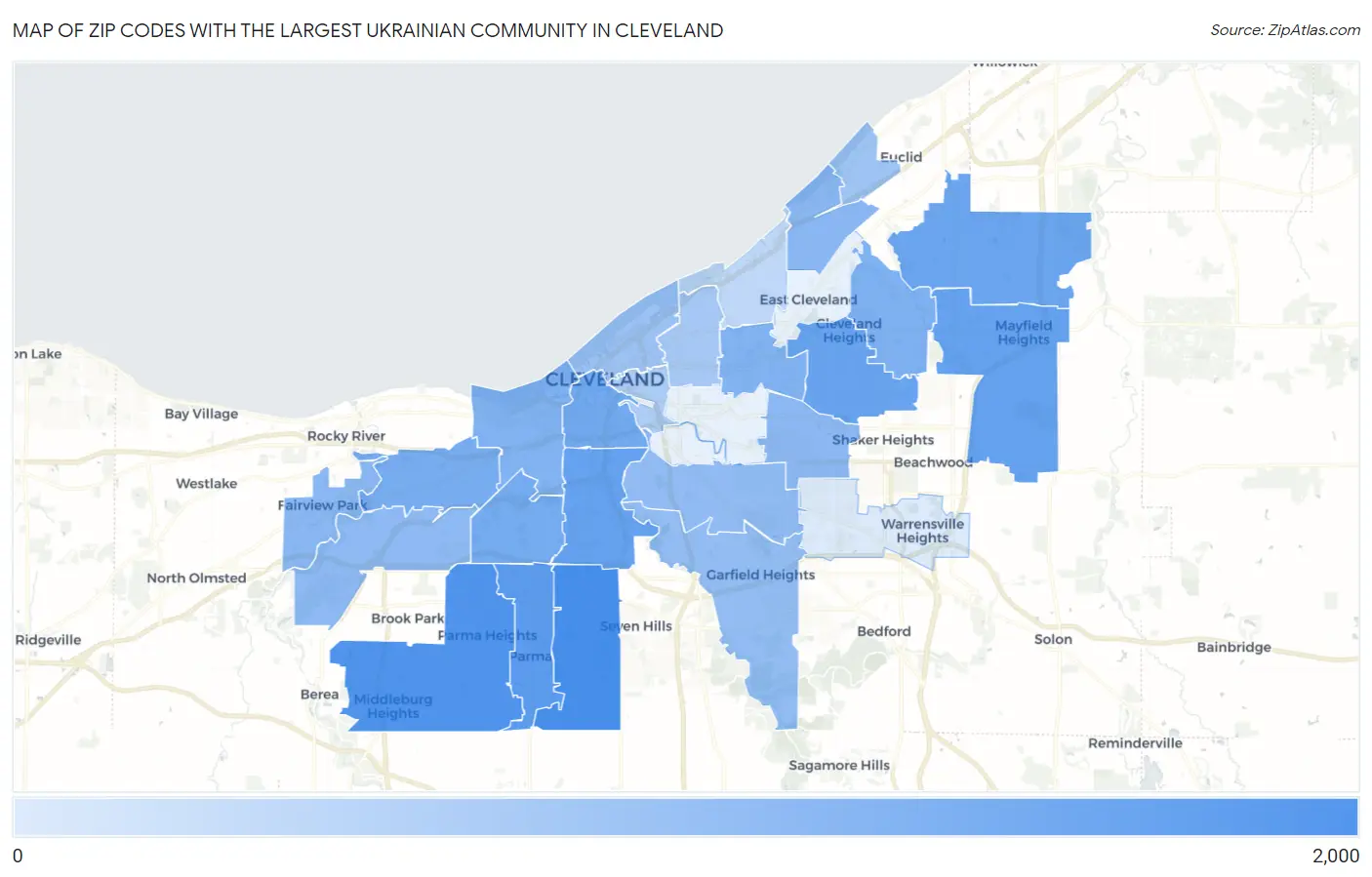 Zip Codes with the Largest Ukrainian Community in Cleveland Map