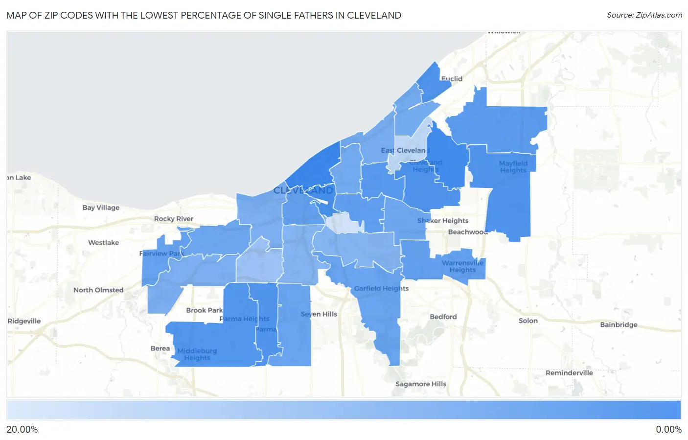 Zip Codes with the Lowest Percentage of Single Fathers in Cleveland Map