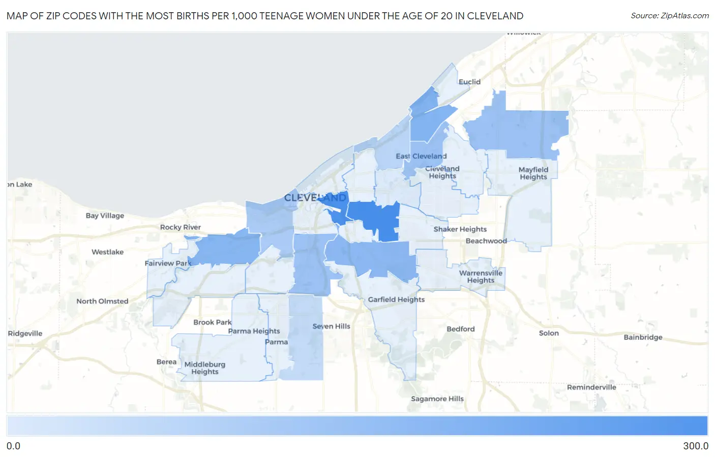Zip Codes with the Most Births per 1,000 Teenage Women Under the Age of 20 in Cleveland Map