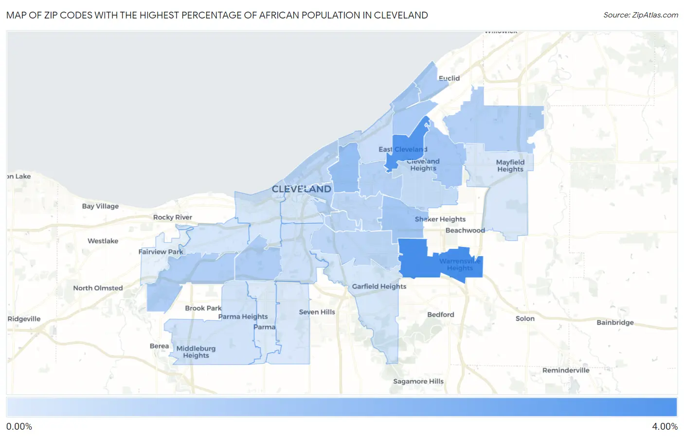 Zip Codes with the Highest Percentage of African Population in Cleveland Map