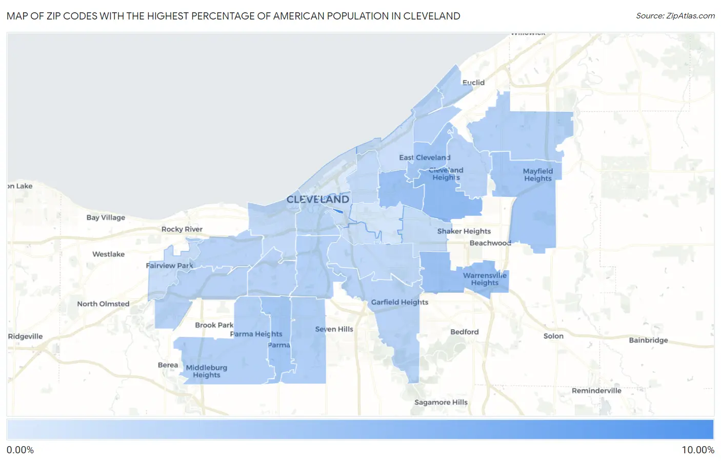 Zip Codes with the Highest Percentage of American Population in Cleveland Map