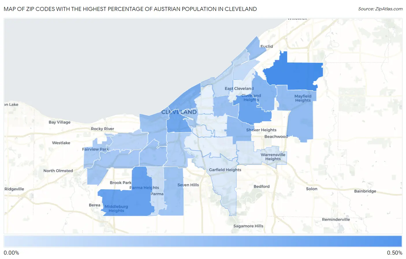 Zip Codes with the Highest Percentage of Austrian Population in Cleveland Map