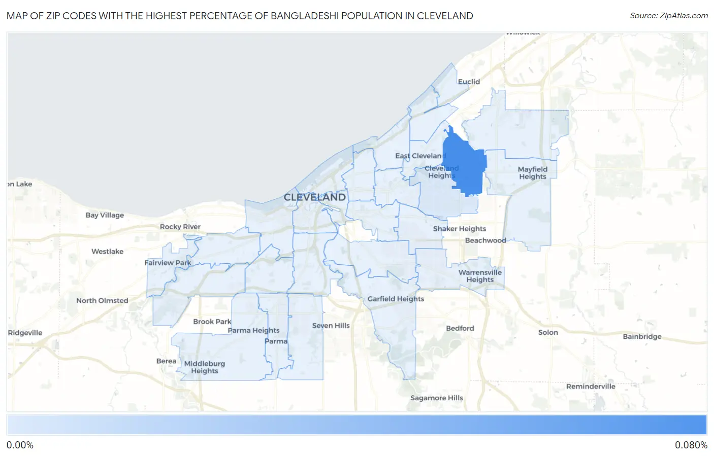 Zip Codes with the Highest Percentage of Bangladeshi Population in Cleveland Map