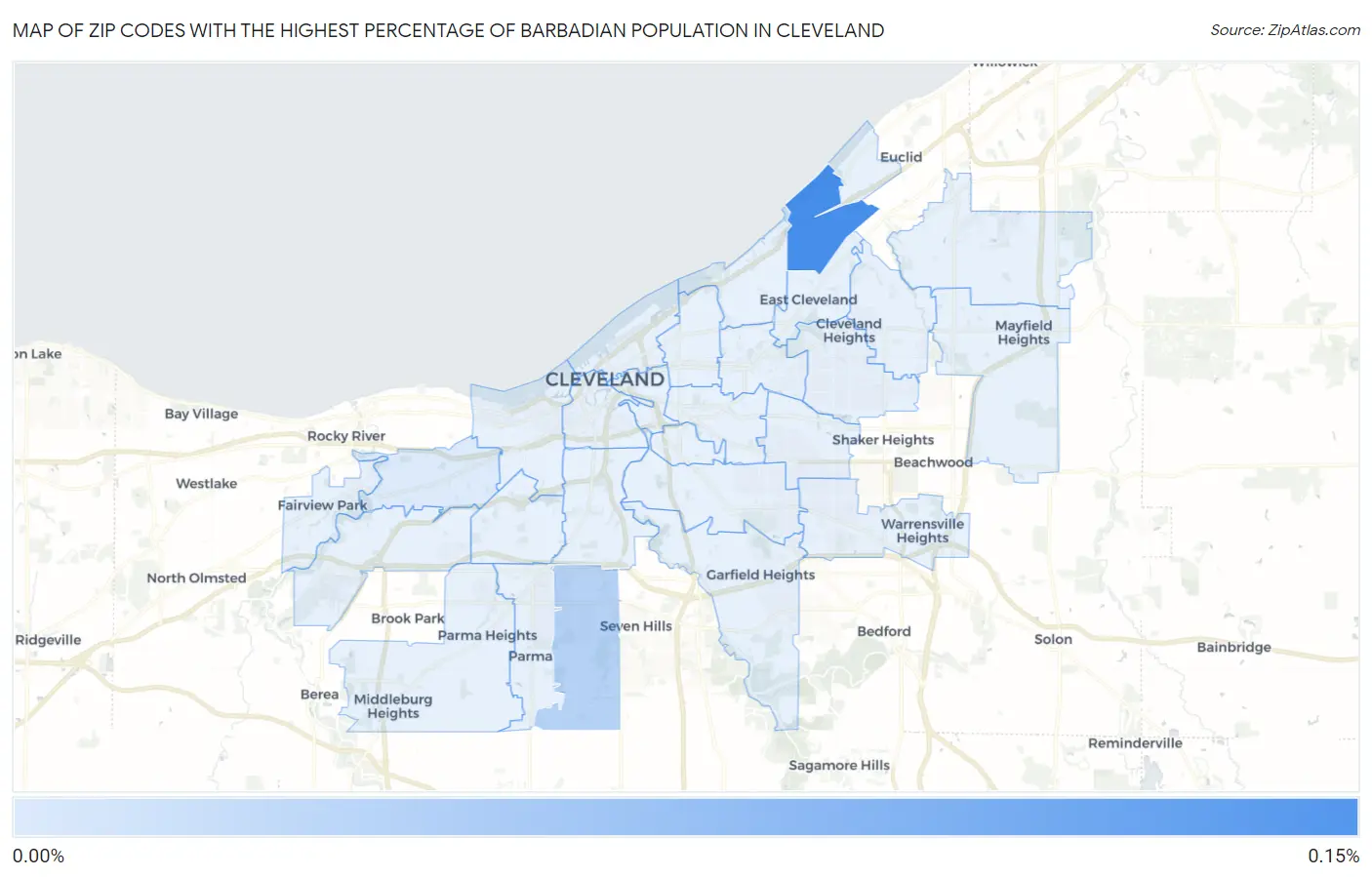 Zip Codes with the Highest Percentage of Barbadian Population in Cleveland Map