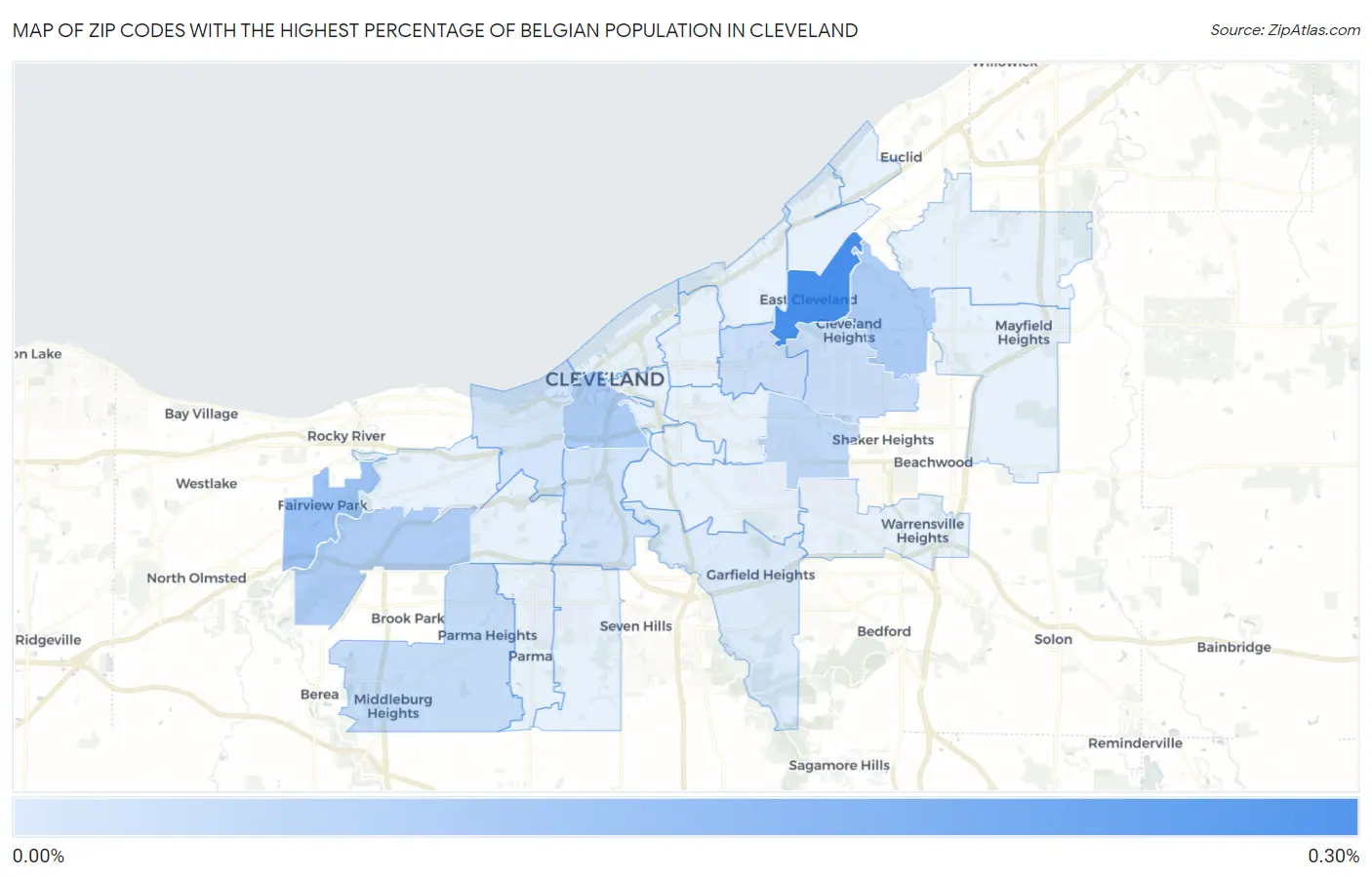 Zip Codes with the Highest Percentage of Belgian Population in Cleveland Map