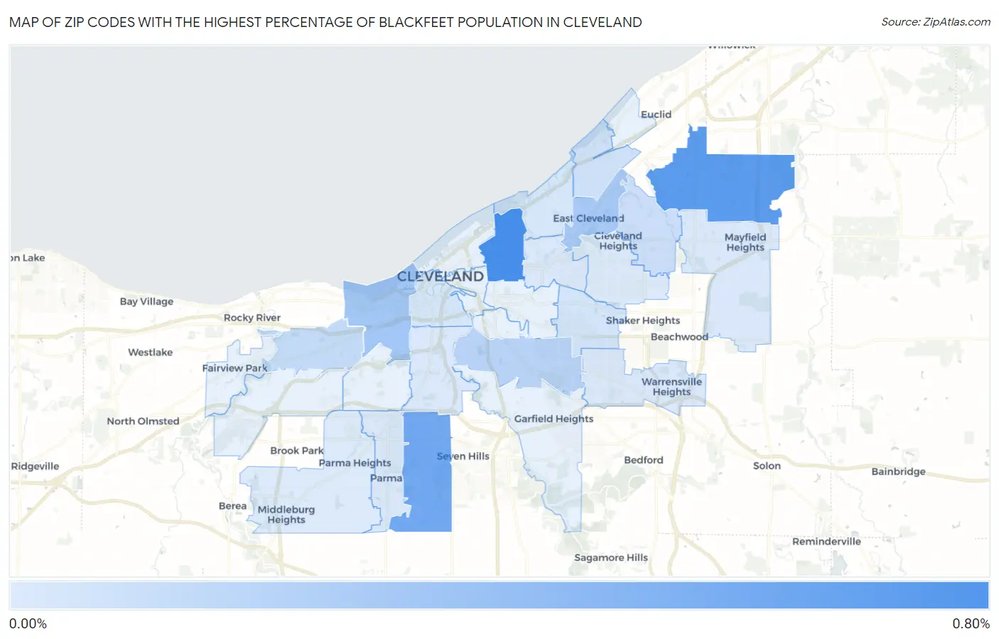 Zip Codes with the Highest Percentage of Blackfeet Population in Cleveland Map