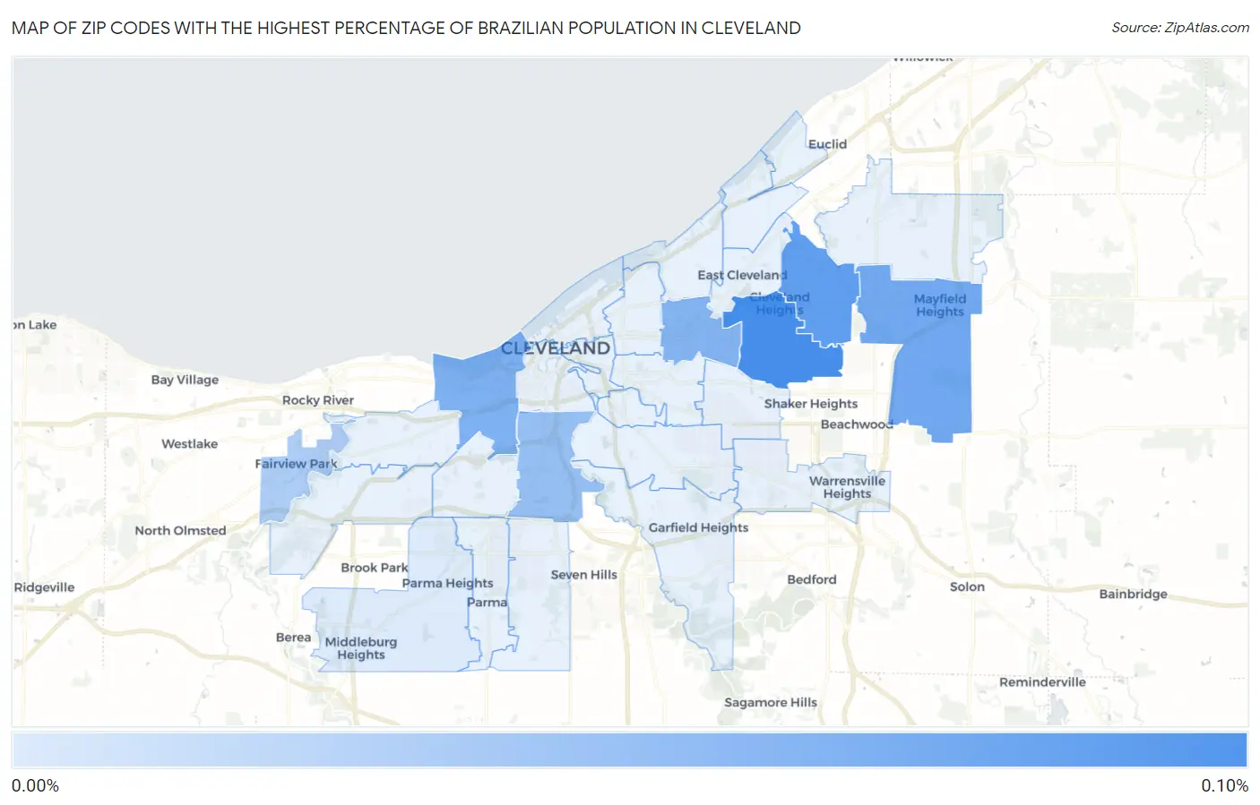 Zip Codes with the Highest Percentage of Brazilian Population in Cleveland Map