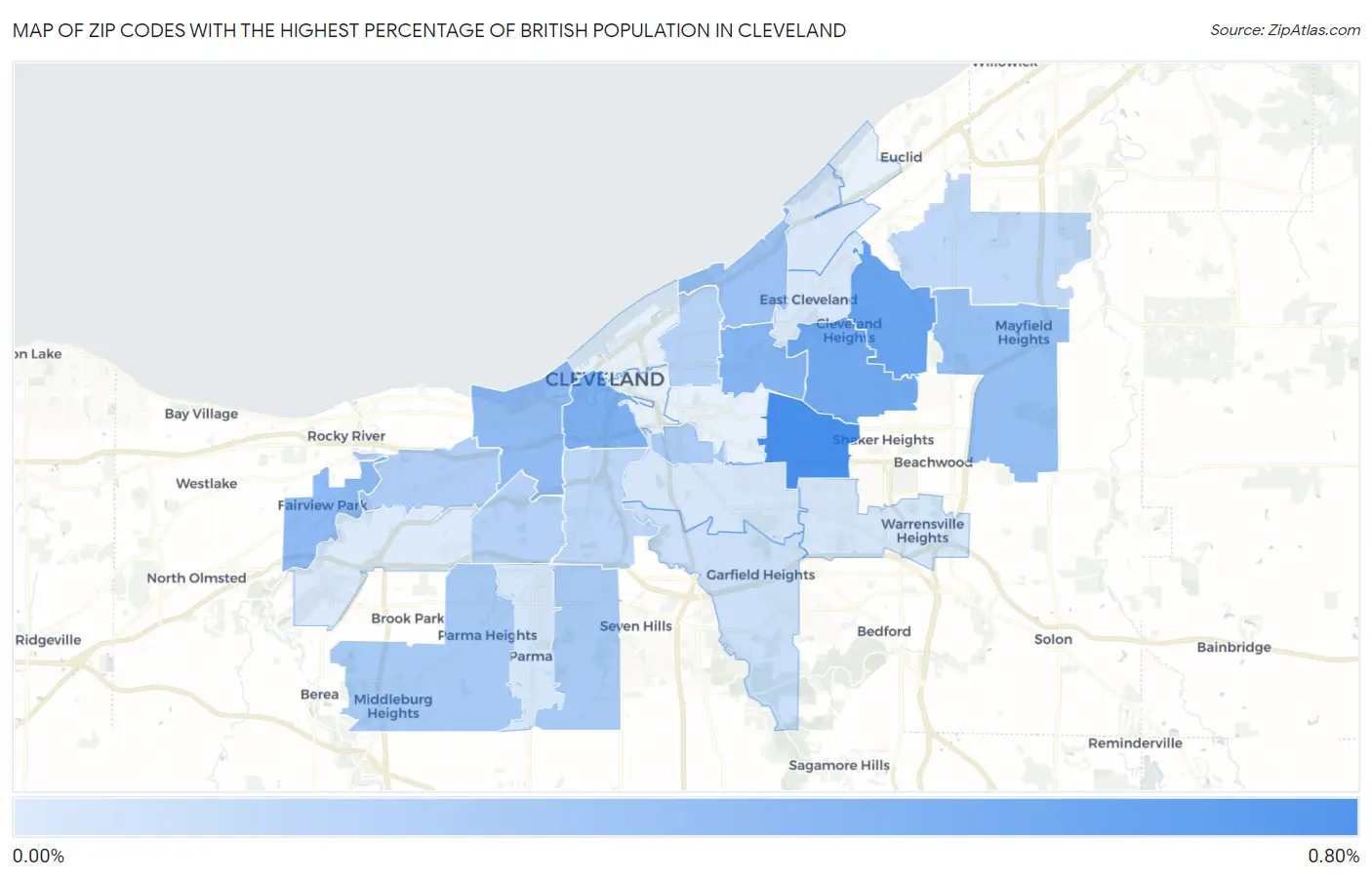 Zip Codes with the Highest Percentage of British Population in Cleveland Map