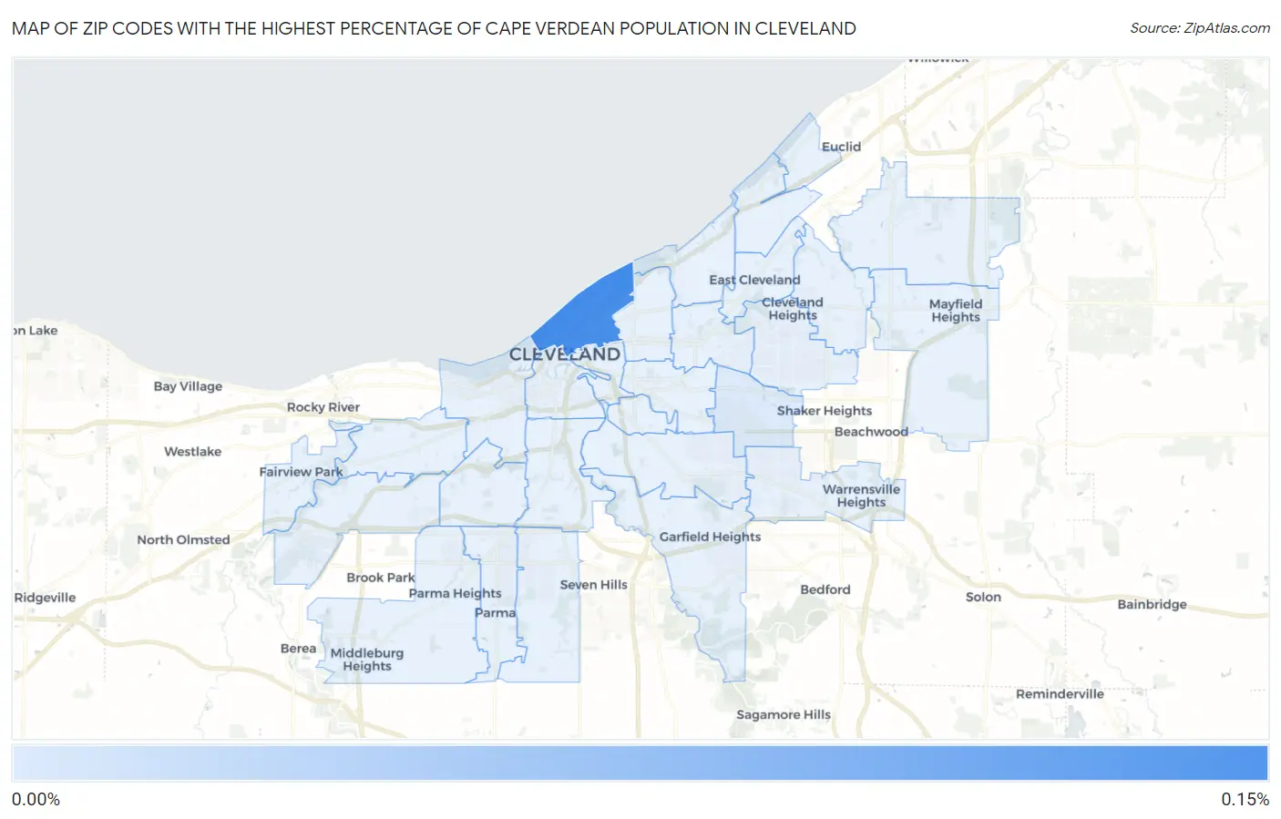 Zip Codes with the Highest Percentage of Cape Verdean Population in Cleveland Map