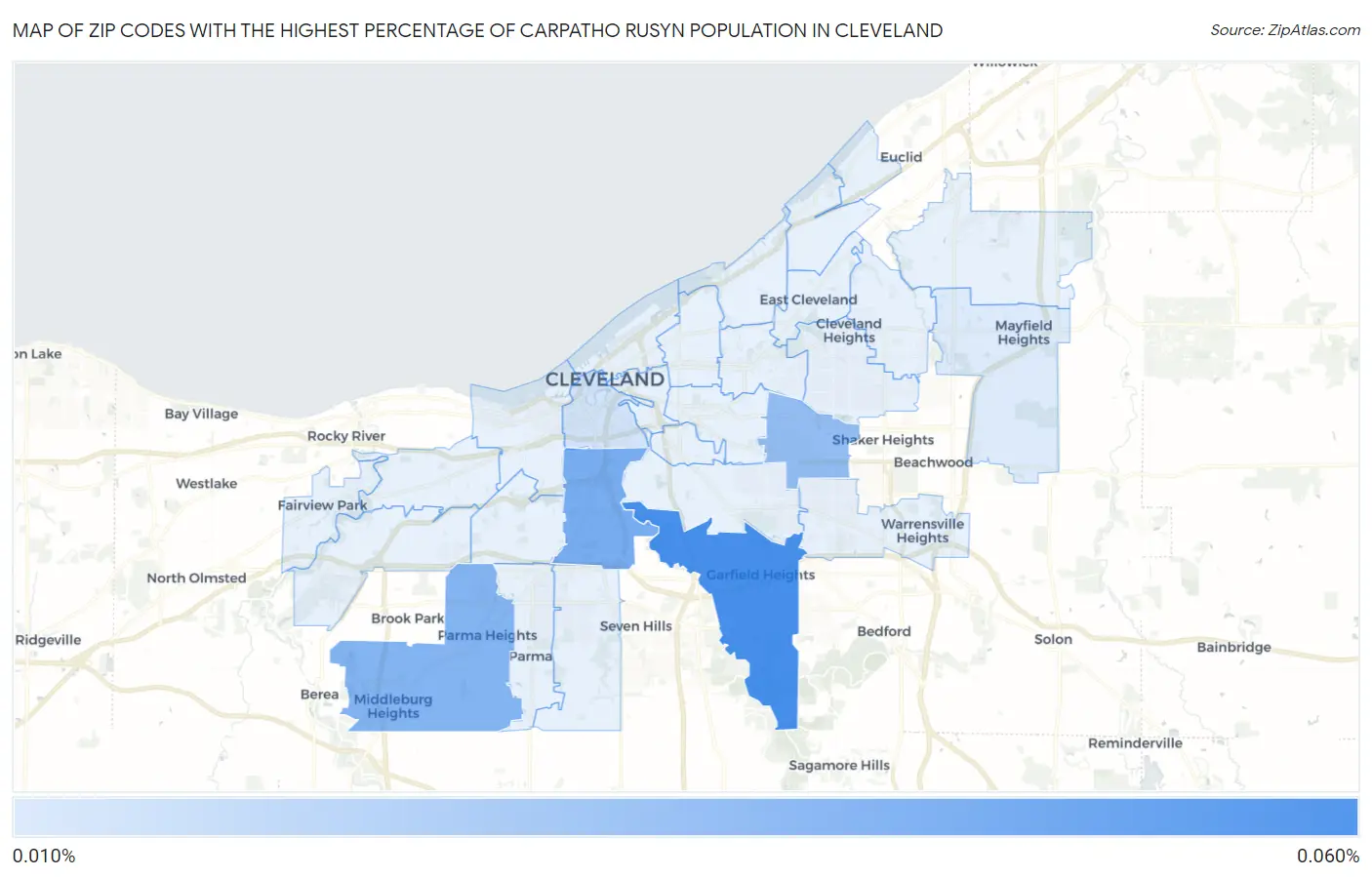 Zip Codes with the Highest Percentage of Carpatho Rusyn Population in Cleveland Map
