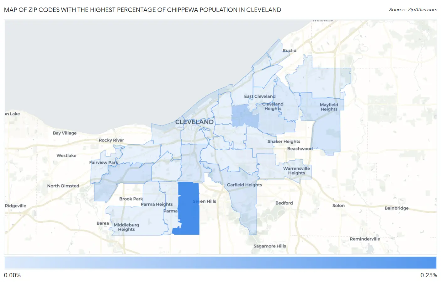 Zip Codes with the Highest Percentage of Chippewa Population in Cleveland Map