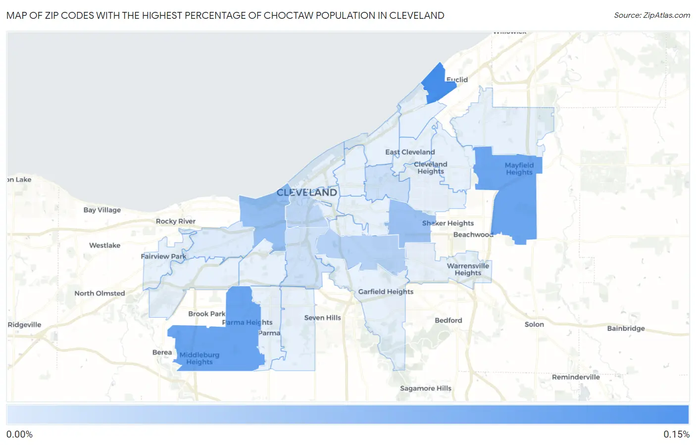 Zip Codes with the Highest Percentage of Choctaw Population in Cleveland Map