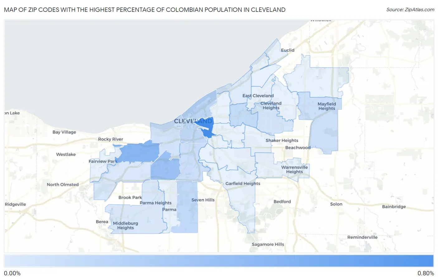 Zip Codes with the Highest Percentage of Colombian Population in Cleveland Map
