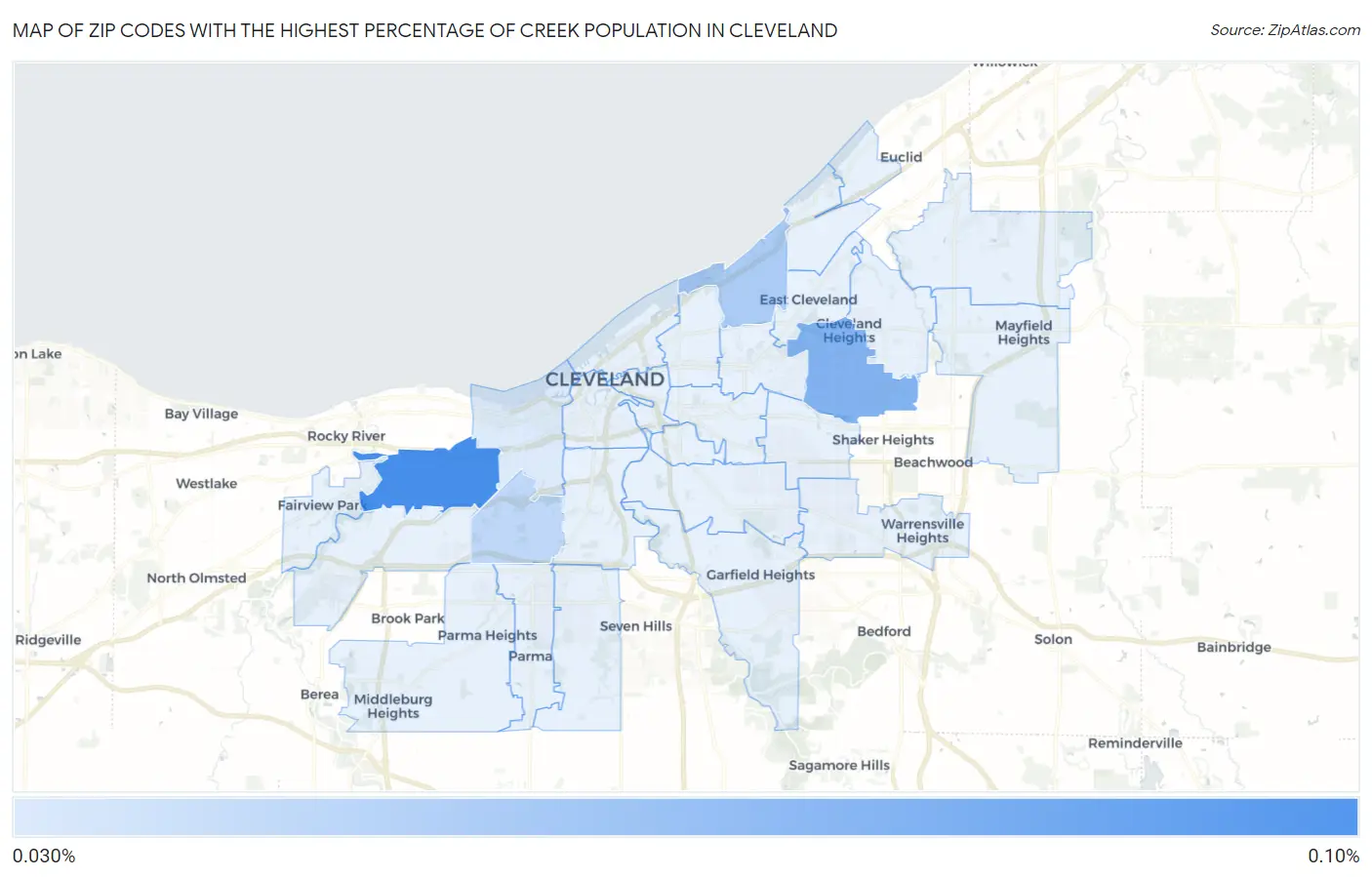 Zip Codes with the Highest Percentage of Creek Population in Cleveland Map