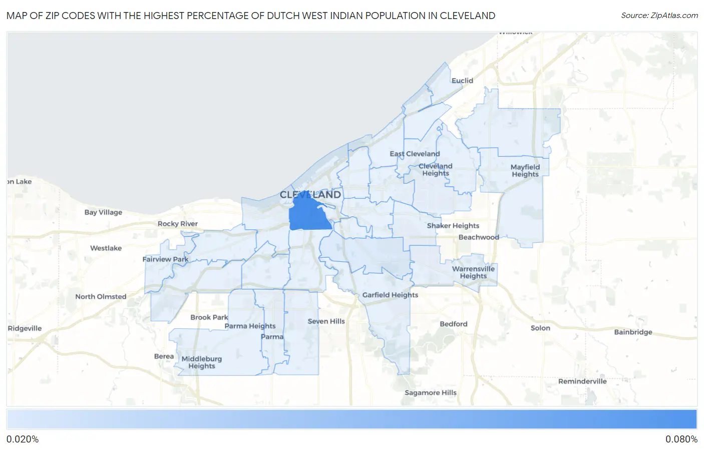 Zip Codes with the Highest Percentage of Dutch West Indian Population in Cleveland Map