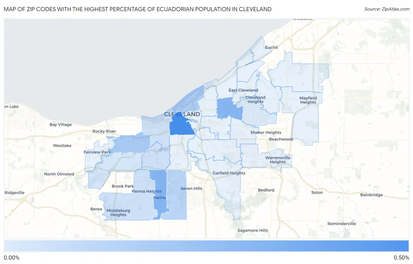 Zip Codes with the Highest Percentage of Ecuadorian Population in Cleveland Map