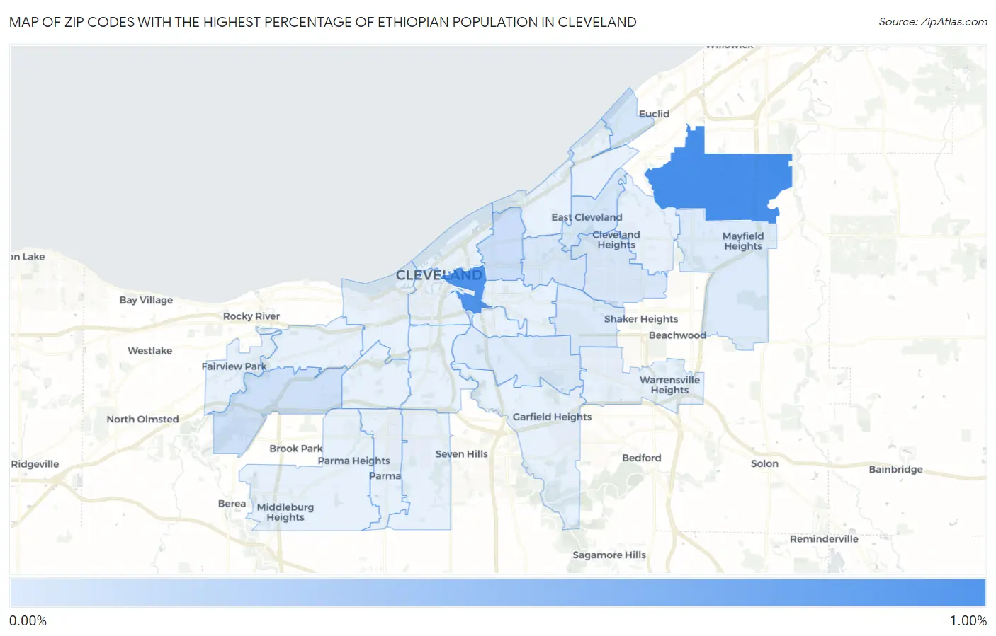 Zip Codes with the Highest Percentage of Ethiopian Population in Cleveland Map