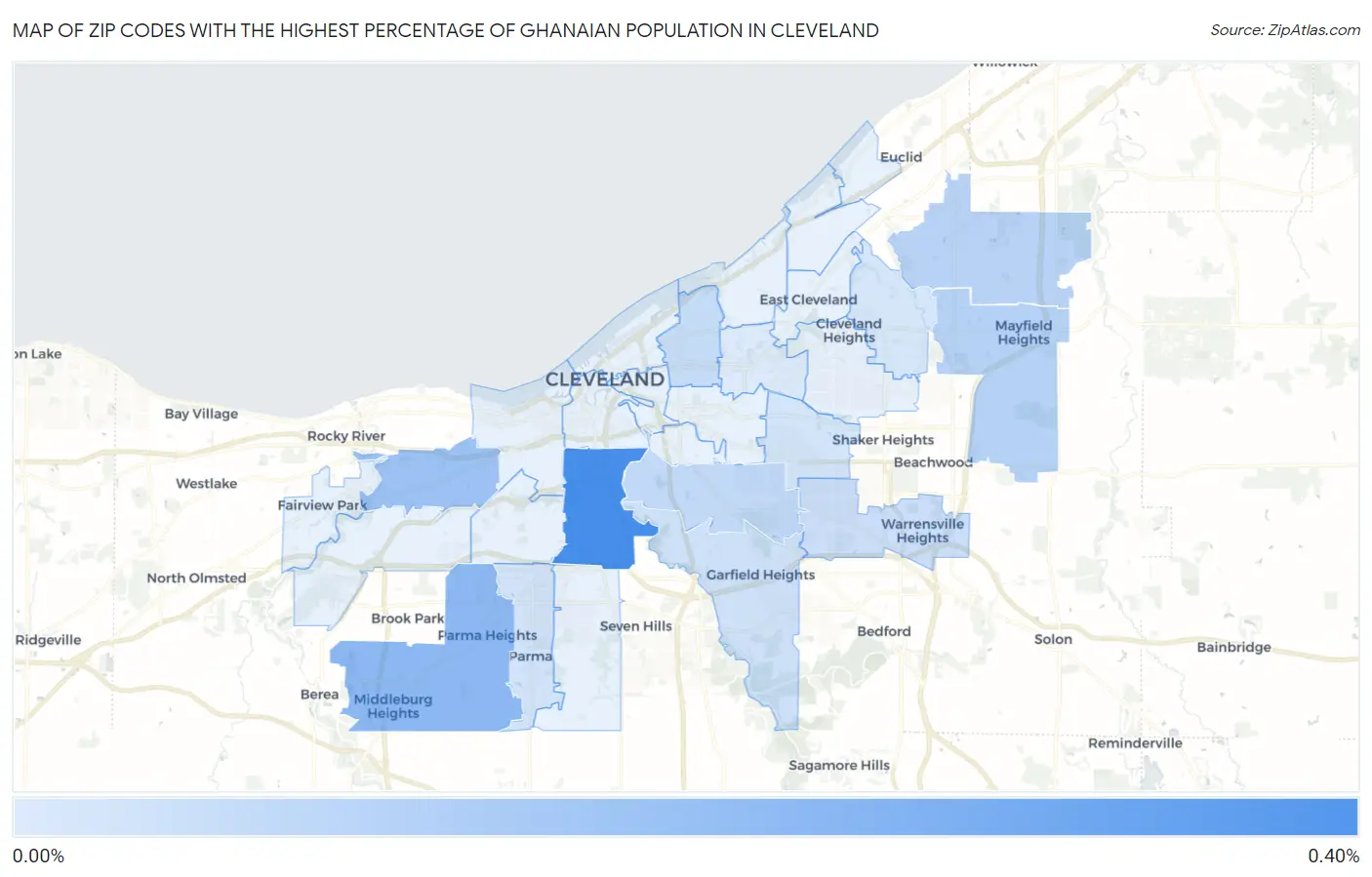 Zip Codes with the Highest Percentage of Ghanaian Population in Cleveland Map