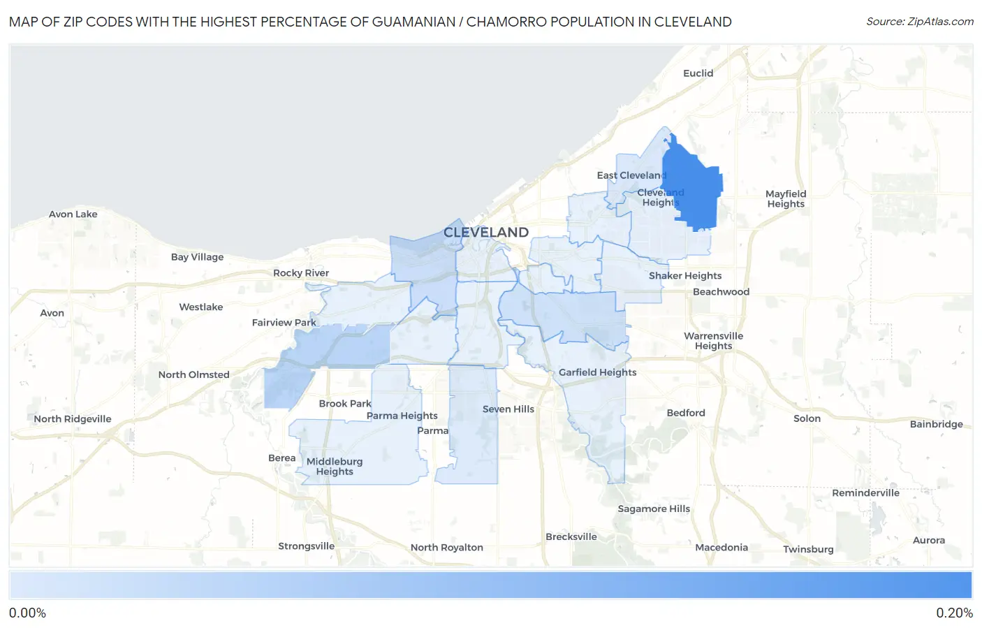 Zip Codes with the Highest Percentage of Guamanian / Chamorro Population in Cleveland Map