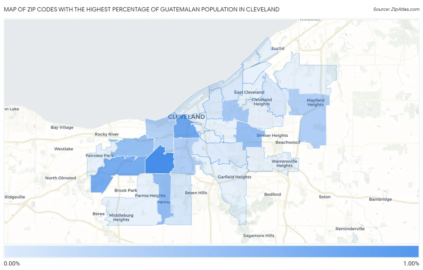 Zip Codes with the Highest Percentage of Guatemalan Population in Cleveland Map