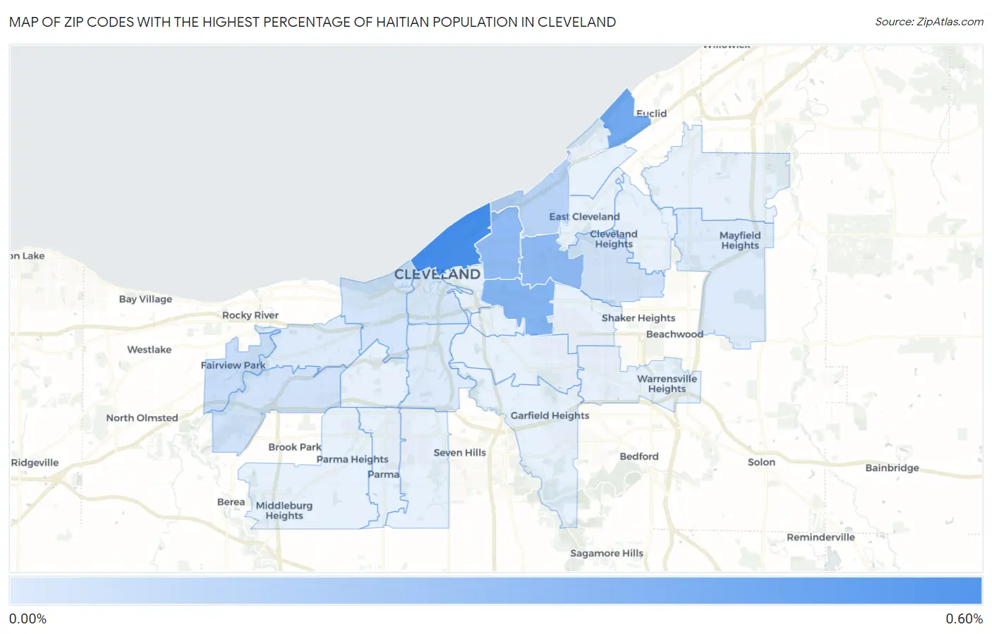 Zip Codes with the Highest Percentage of Haitian Population in Cleveland Map