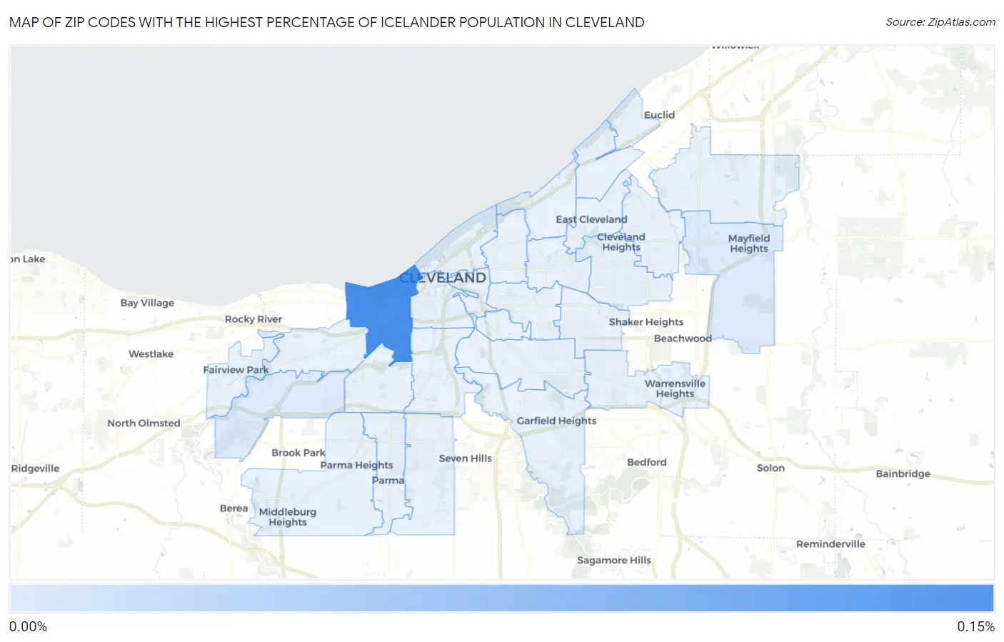 Zip Codes with the Highest Percentage of Icelander Population in Cleveland Map