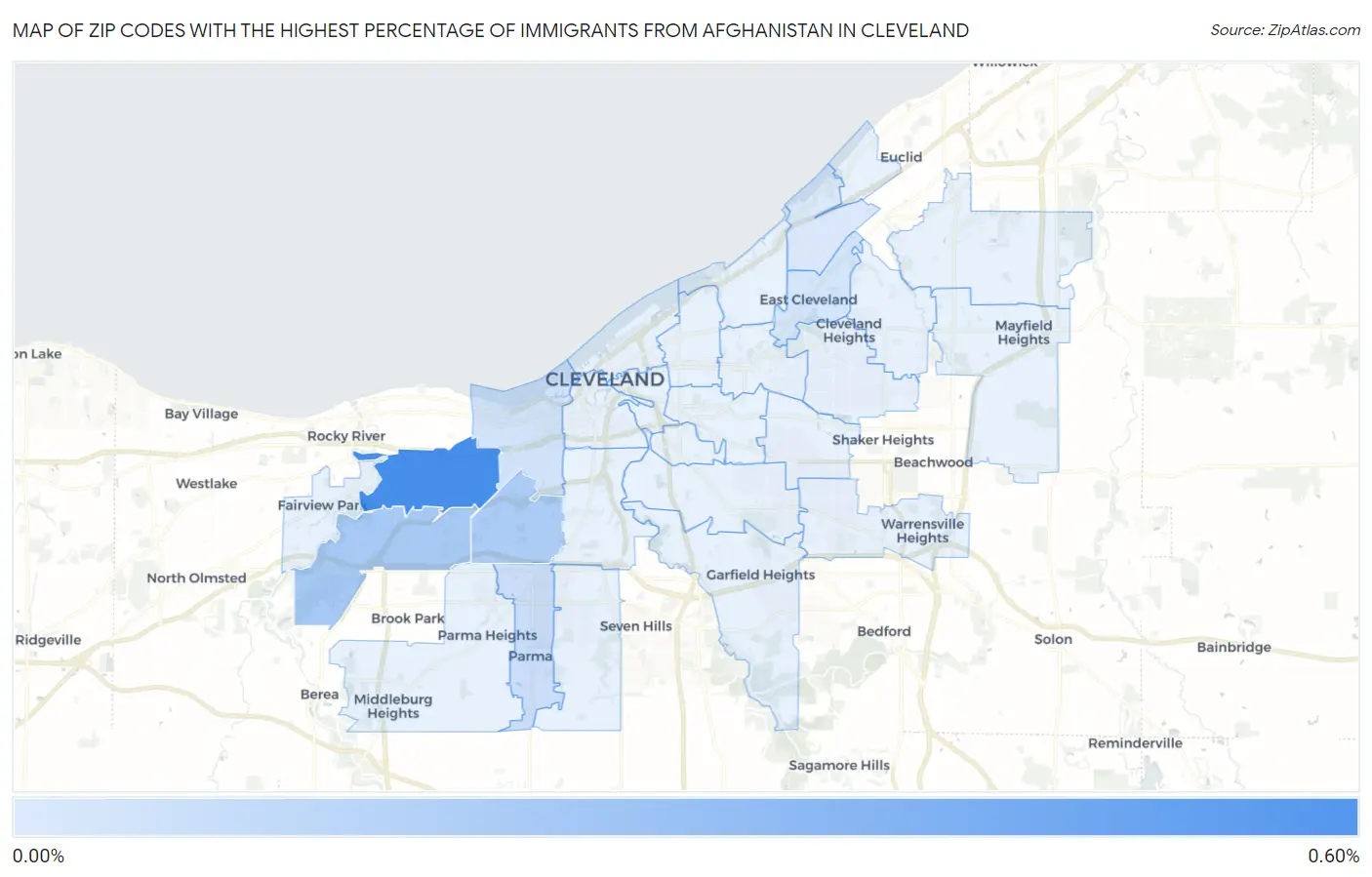 Zip Codes with the Highest Percentage of Immigrants from Afghanistan in Cleveland Map