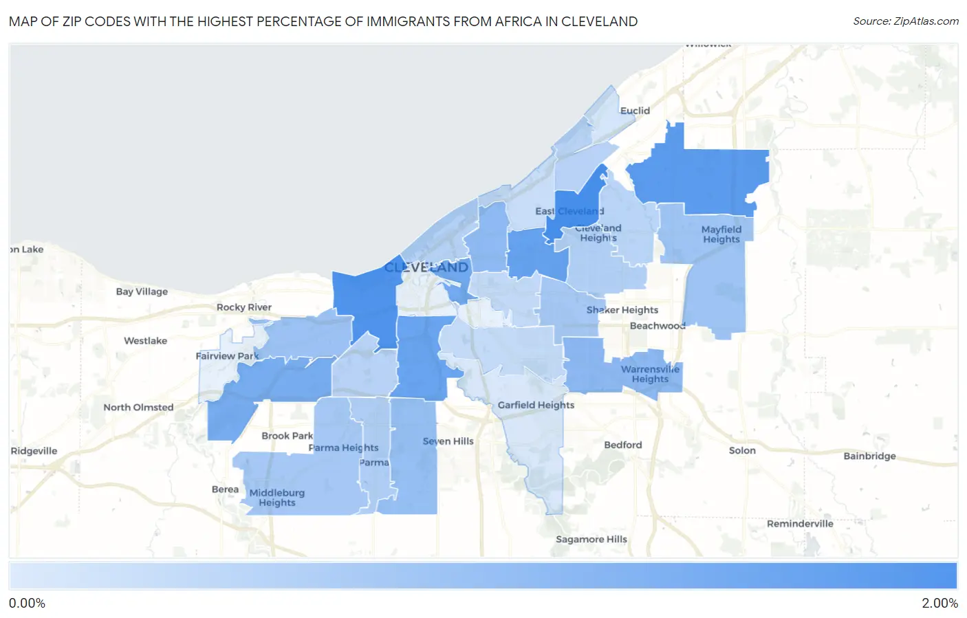 Zip Codes with the Highest Percentage of Immigrants from Africa in Cleveland Map